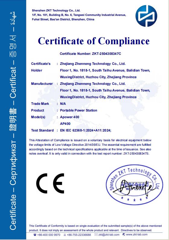 Newen Energy CE AP400 certificate