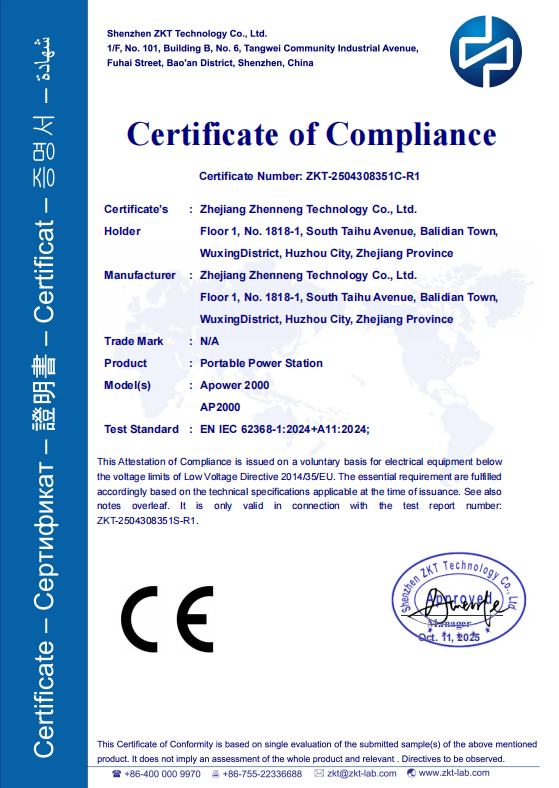 Newen Energy CE LVD AP2000 certificate
