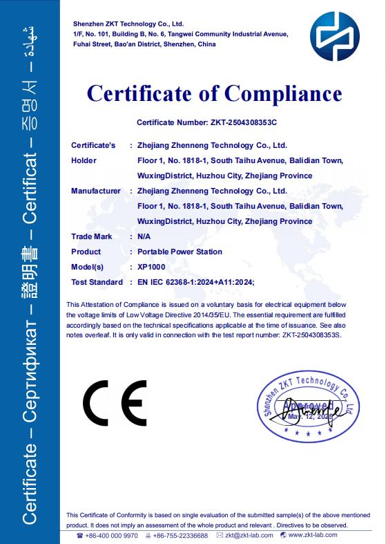 Newen Energy CE XP1000 certificate