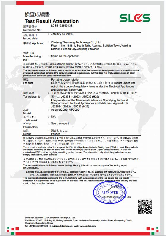 Newen Energy PSE AP2000 certificate