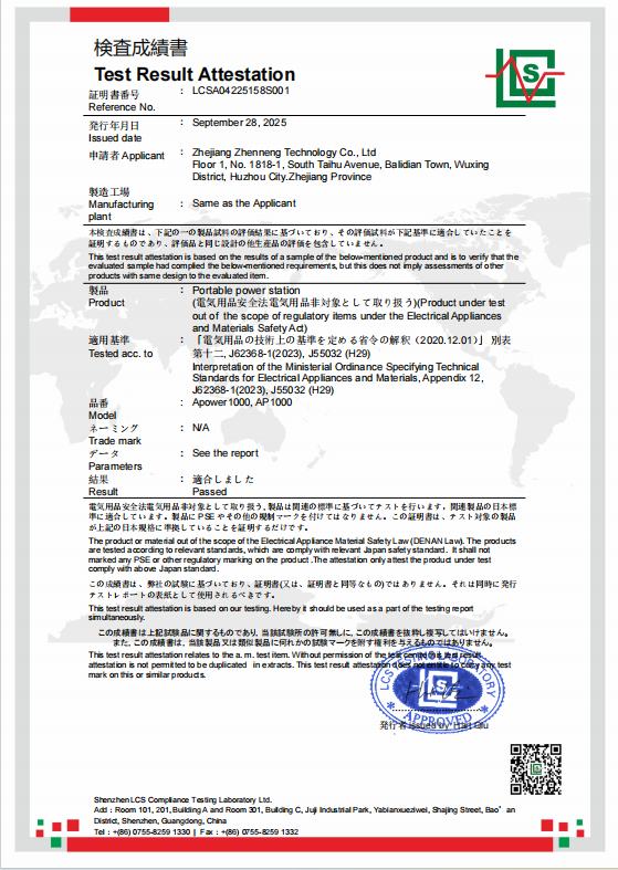 Newen Energy PSE LVD AP1000 certificate
