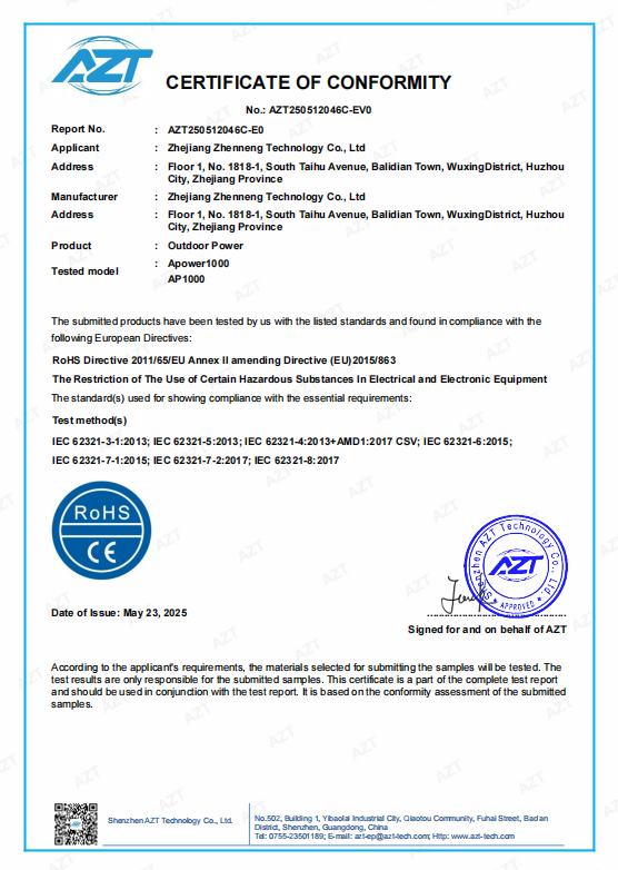 Newen Energy ROHS AP1000 certificate